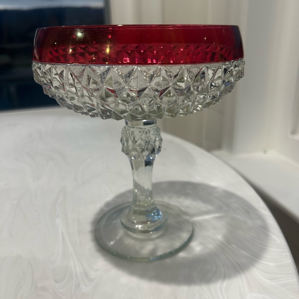 Indiana Glass Red and Clear Goblet